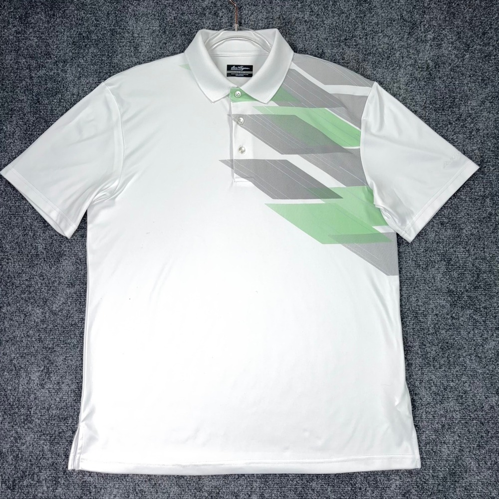 Ben Hogan Performance Mens Large Golf Polo Shirt White Grey Green Geometric